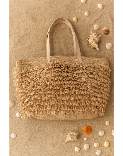 Fringe raffia handbag
